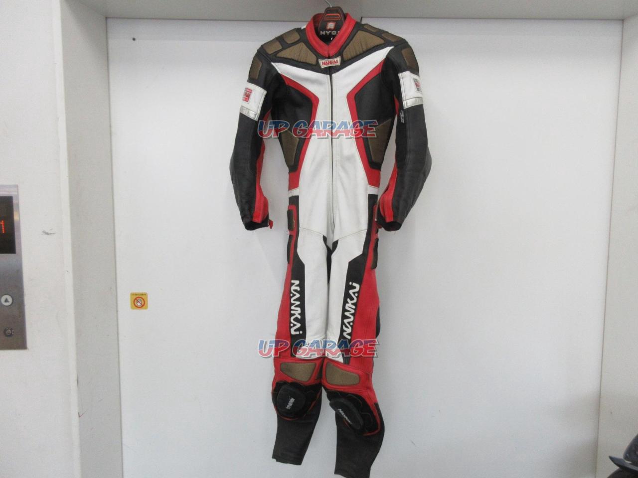 南海部品 MFJ公認レーシングスーツ 赤/白/黒 革ツナギ Mサイズ